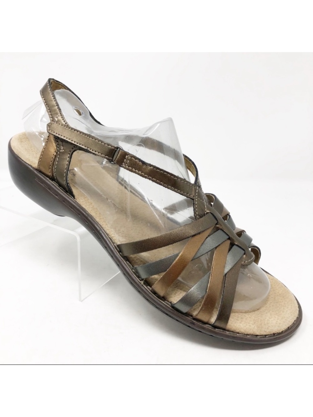 Clarks Bendables Woven Leather Straps Slingback Sandals Metallic 11M NEW